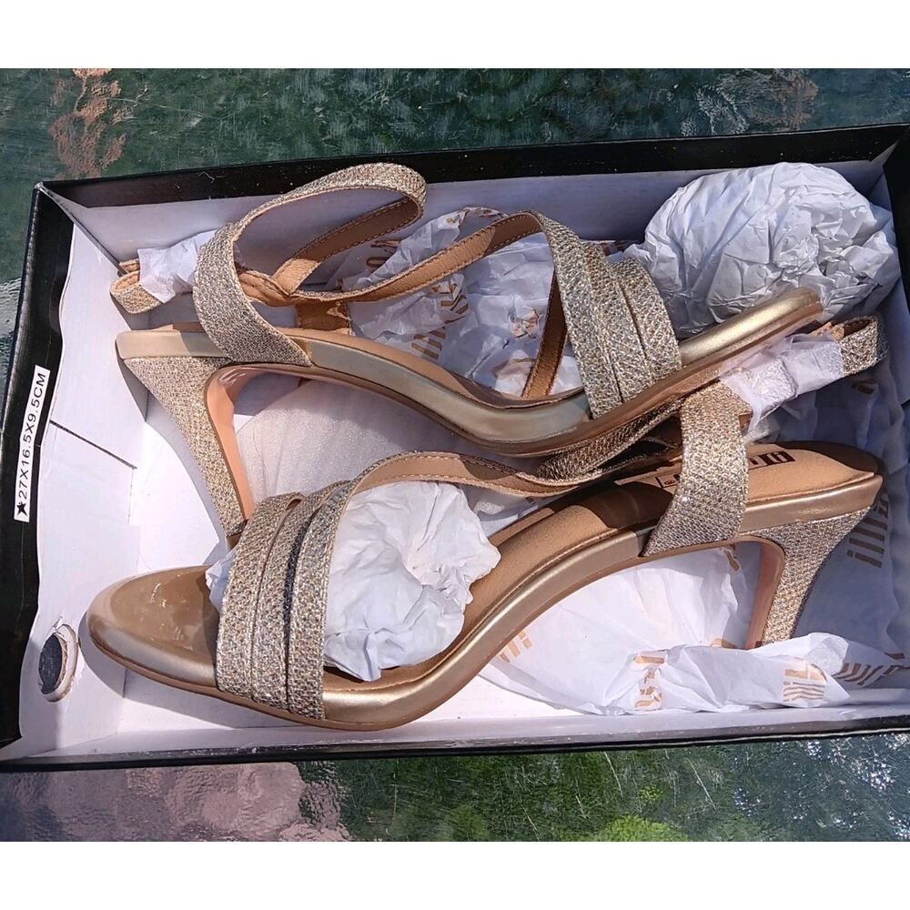 Idifu Women's Heels Gold Glitter 3" Heels Size 7.5 Style S3RFE22KAR